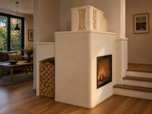 Warmluftofen mit Lehmputz Warmluftofen mit Lehmofenputz